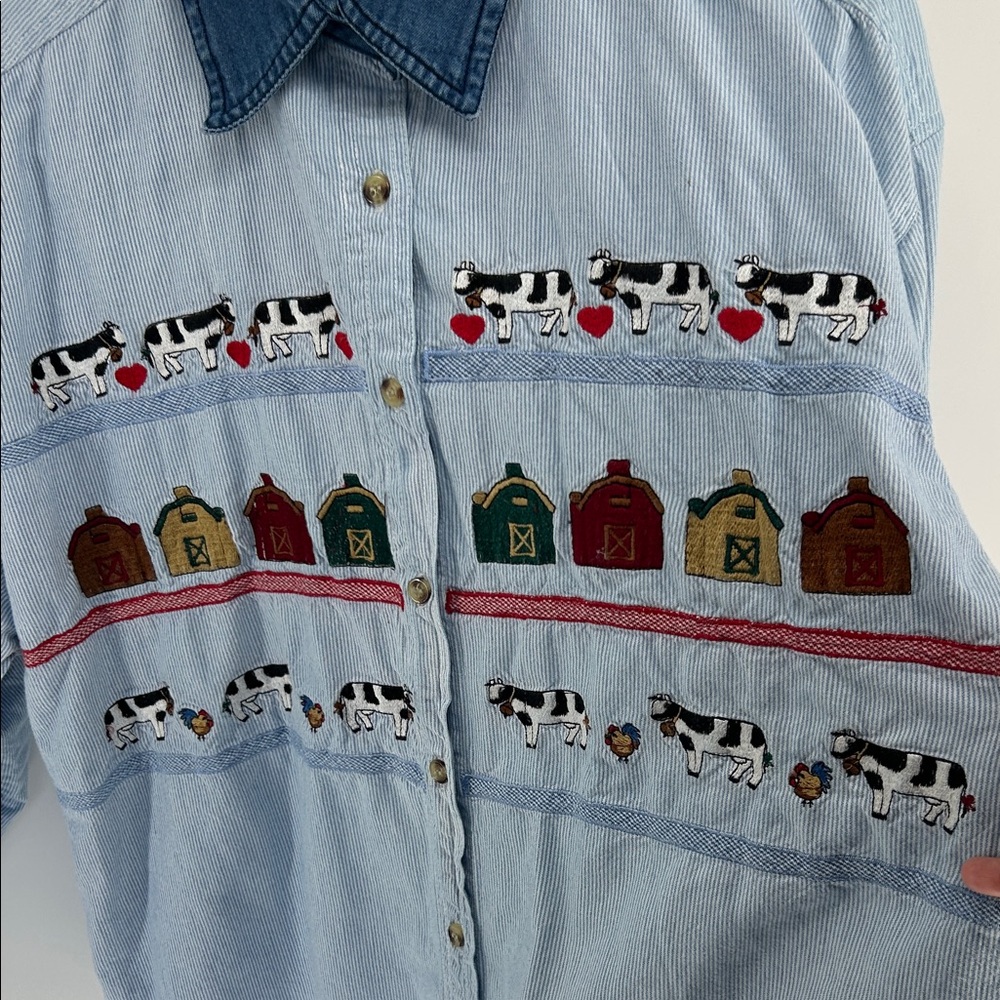 Denim Shirt with Cow and Barn Embroidery - Picture 3 of 5